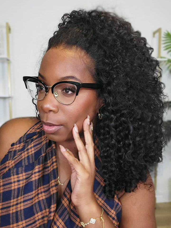 CurlyMe Pre-bleached Wear Go Glueless Wig 7x5 Pre-cut HD Lace Burmese Curly Human Hair