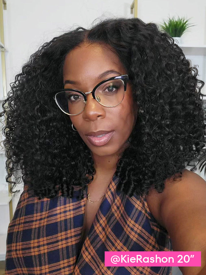 CurlyMe Pre-bleached Wear Go Glueless Wig 7x5 Pre-cut HD Lace Burmese Curly Human Hair