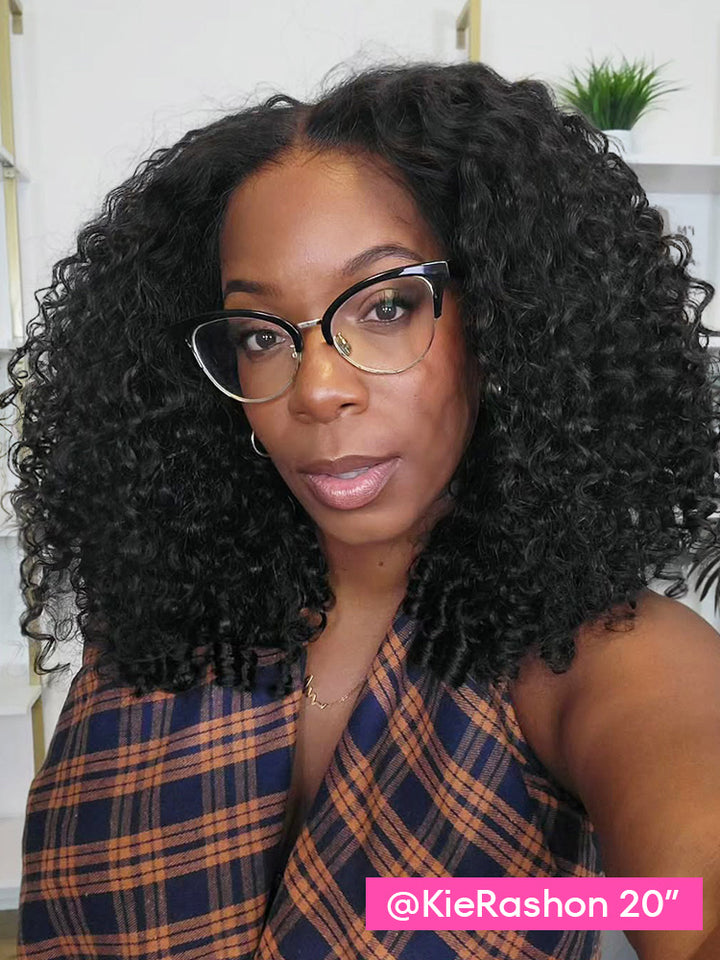 CurlyMe Pre-bleached Wear Go Glueless Wig 7x5 Pre-cut HD Lace Burmese Curly Human Hair