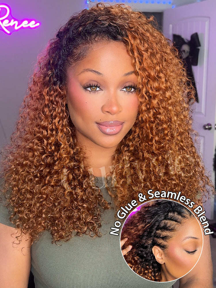 balck blonde water wave half wig