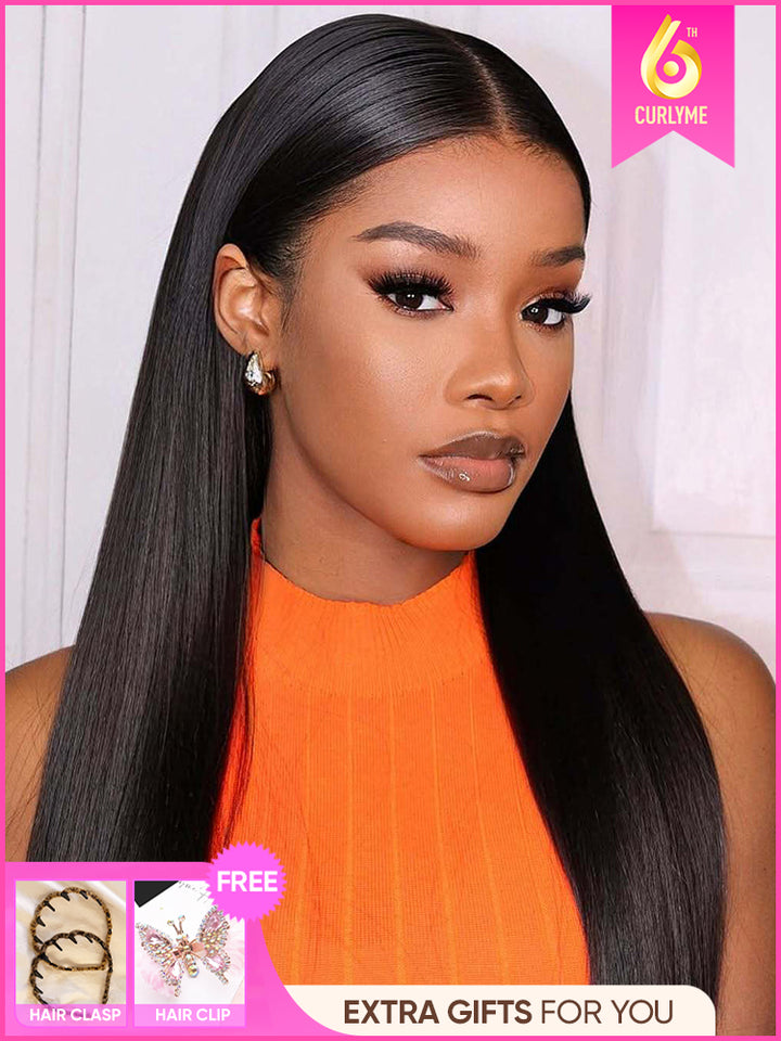 CurlyMe Pre-Bleached Knots 13x4/13x6 HD Lace Straight Human Hair Wear Go Glueless Wig With Elastic Draw-string