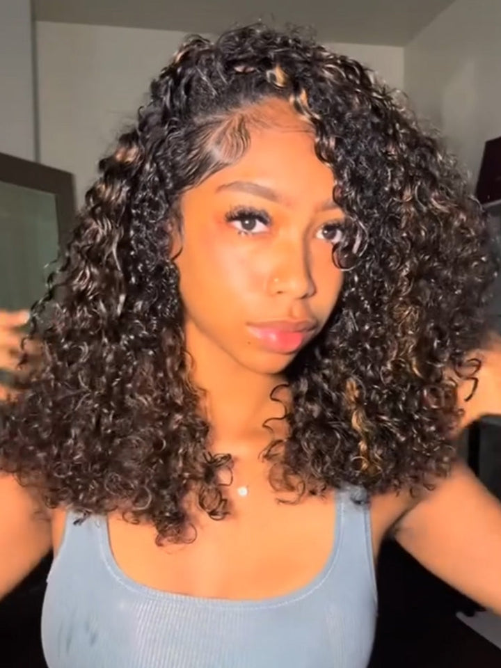 CurlyMe Wear Go Glueless Balayage Highlight Ombre Brown Water Wave Wig Pre-plucked