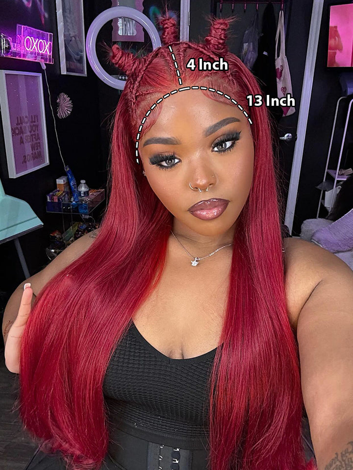 CurlyMe 99J Burgundy Color Straight Hair 13x4 Lace Front Wigs Easy Bleached Lace Wigs