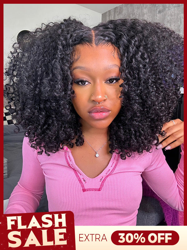 CurlyMe Pre-cut 9x6 Lace M-cap Wear Go Glueless Mini Knots Kinky Curly Hair HD Lace Front Wig Pre-plucked