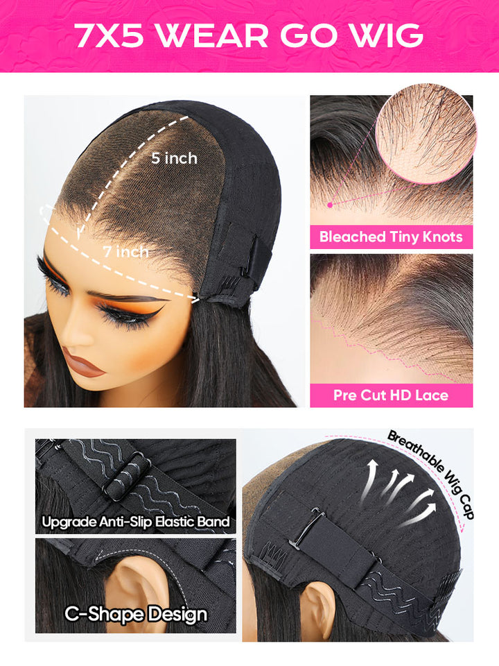CurlyMe Pre-bleached Wear Go Glueless Wig 7x5 Pre-cut HD Lace Water Wave Human Hair