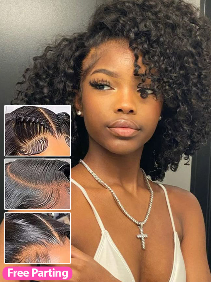 CurlyMe Short Cut Water Wave Hair 13x4 Transparent Lace Bob Wig Pre Plucked