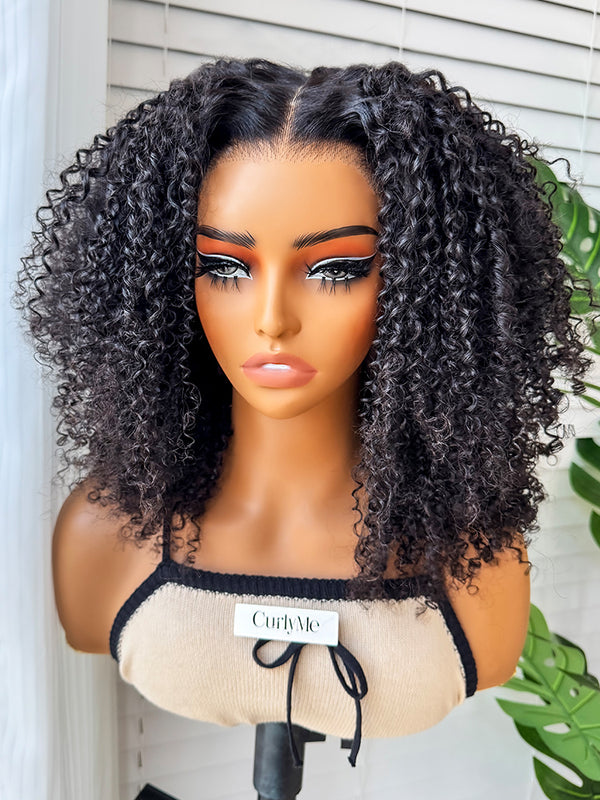 CurlyMe Layered Cut Pre-bleached Kinky Curly Hair Wear Go Glueless Wig 7x5 Pre-cut HD Lace Pre-plucked