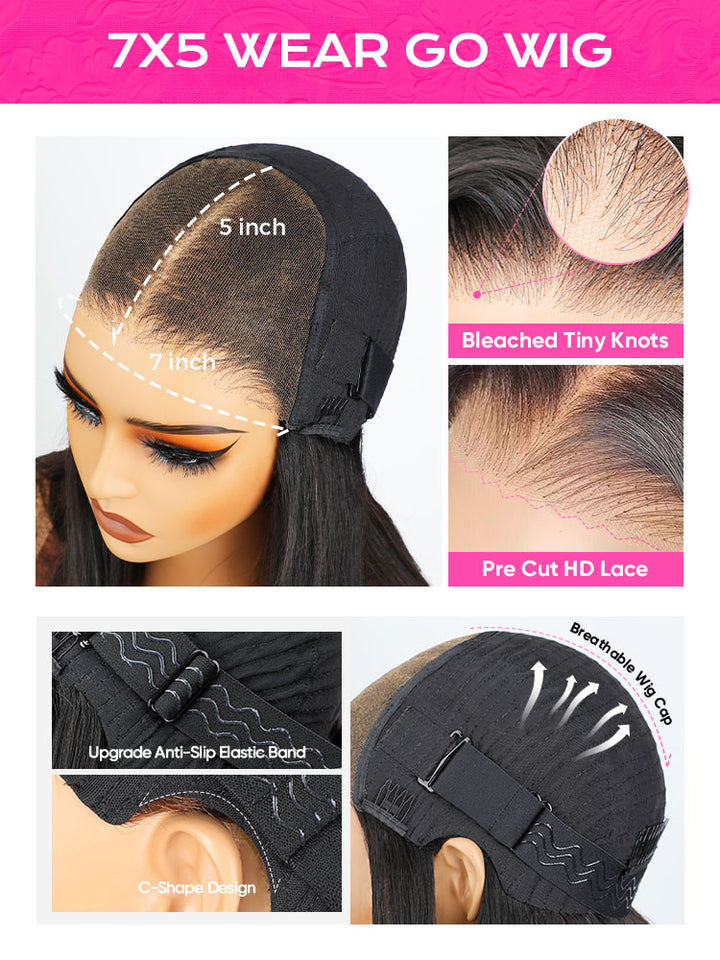 CurlyMe Water Wave Bob Glueless Wig Wear Go 7x5 HD Lace Pre Cut Lace Wig