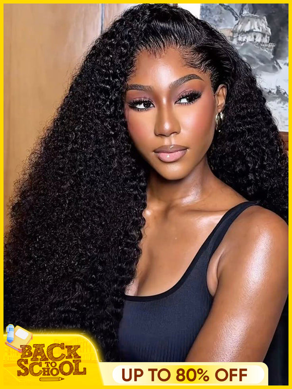 CurlyMe Kinky Curly Hair Pre-bleached 13x4 Swiss HD Lace/Transparent Lace Front Wigs Pre Plucked