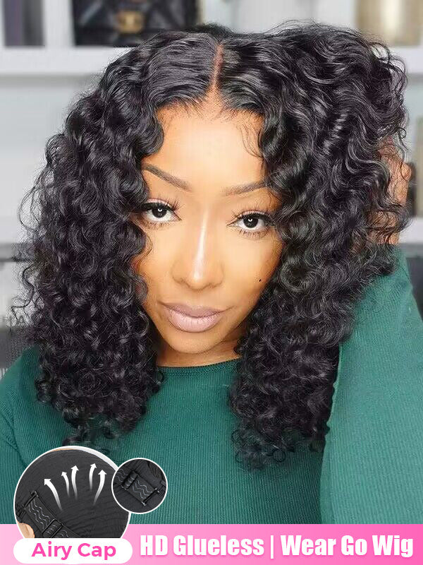 CurlyMe Water Wave Bob Glueless Wig Wear Go 4x6 HD Lace Pre Cut Lace Wig