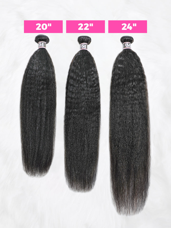 CurlyMe Kinky Straight Virgin Human Hair Bundles with Lace Frontal Natural Black