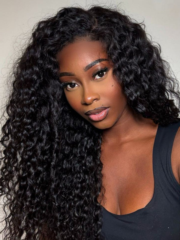 CurlyMe Water Wave V Part Wig Human Hair Glueless No Lace Wig Same as Thin Part