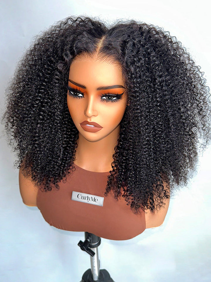 CurlyMe Pre-bleached Wear Go Glueless Afro Kinky Curly Pre-cut HD Lace Wig Pre-plucked