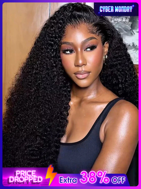 CurlyMe Kinky Curly Hair Pre-bleached 13x4 Swiss HD Lace/Transparent Lace Front Wigs Pre Plucked