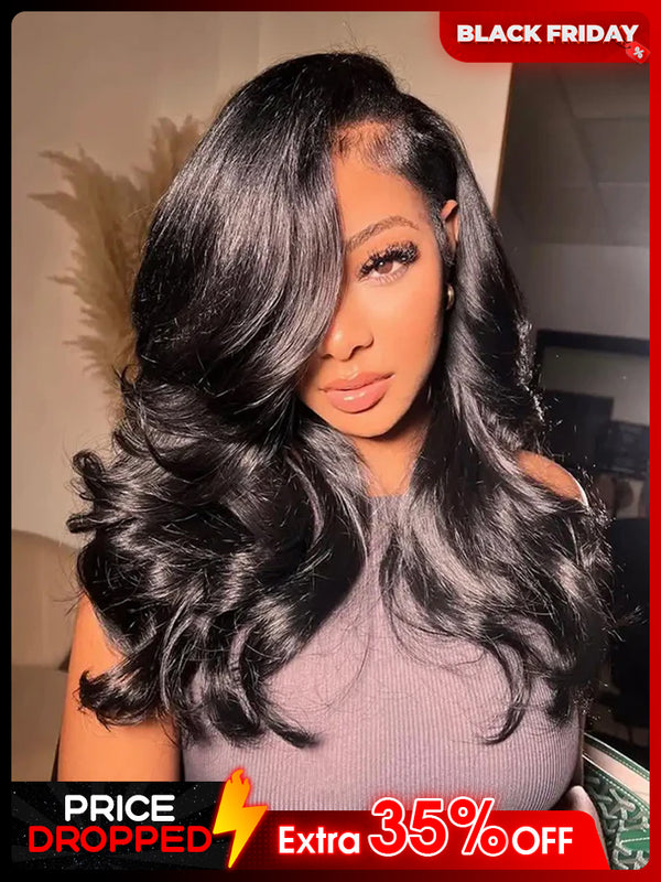 CurlyMe 250% Density C Part Body Wave Wear Go Glueless Layer Cut Wig With Baby Hair
