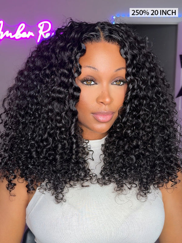 CurlyMe Pre-bleached Wear Go Glueless Wig 7x5 Pre-cut HD Lace Burmese Curly Human Hair