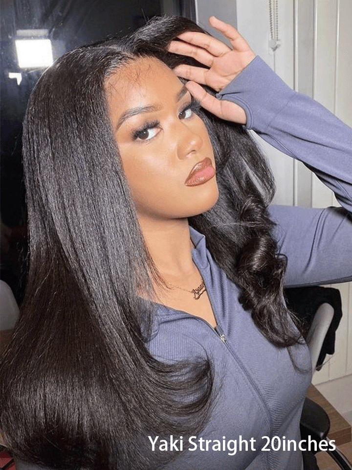 CurlyMe Pre-Bleached Light Yaki Straight Hair 360 Pre-Cut Lace Wear Go Wigs Pre-Plucked