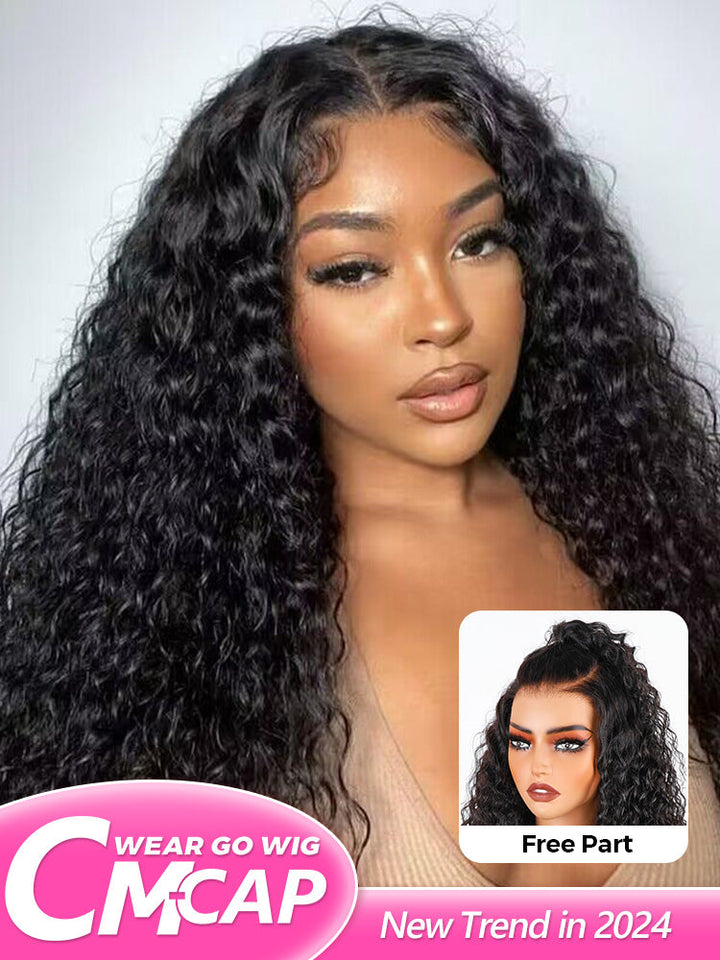 CurlyMe Pre-cut 9x6 Lace M-cap Wear Go Glueless Mini Knots Water Wave Hair HD Lace Front Wig Pre-plucked