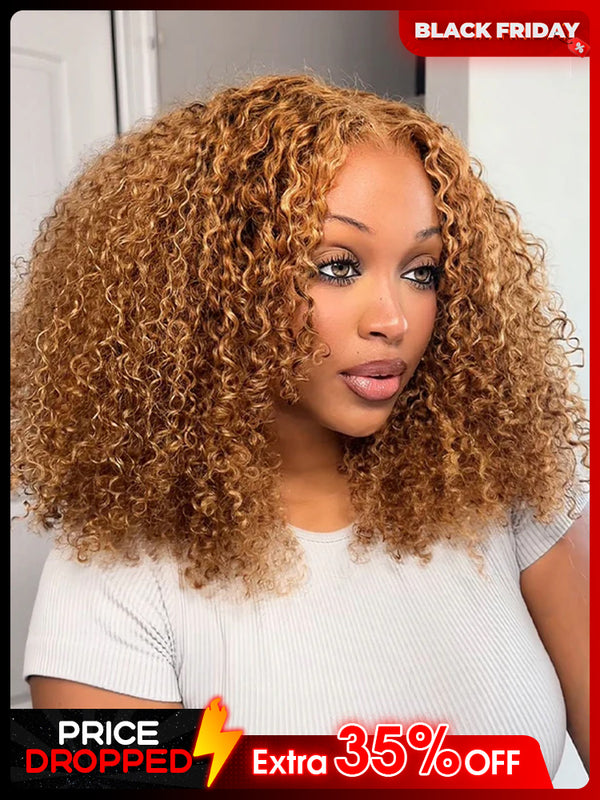 CurlyMe Wear Go Glueless Highlights Ombre Hair Pre-cut Lace Kinky Curly Wig