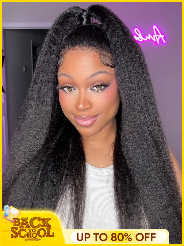 CurlyMe 360 Fit Wig Pre-Bleached Kinky Straight Human Hair Pre-Cut 360 Lace Wear Go Glueless Wig Pre-Plucked