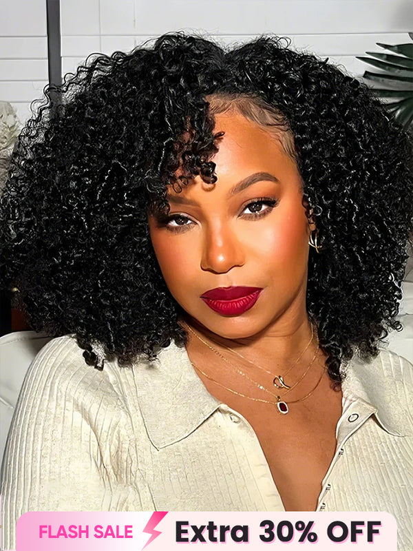 CurlyMe V Part Glueless No Leave Out Afro Kinky Curly Human Hair Wig Pre-plucked Beginner Friendly