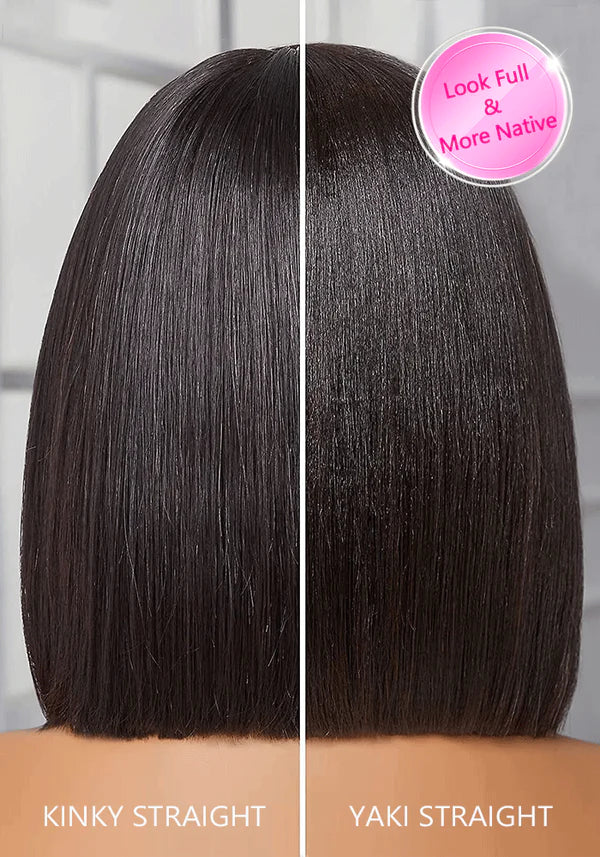 CurlyMe Pre-Bleached Light Yaki Straight Hair 360 Pre-Cut Lace Wear Go Wigs Pre-Plucked