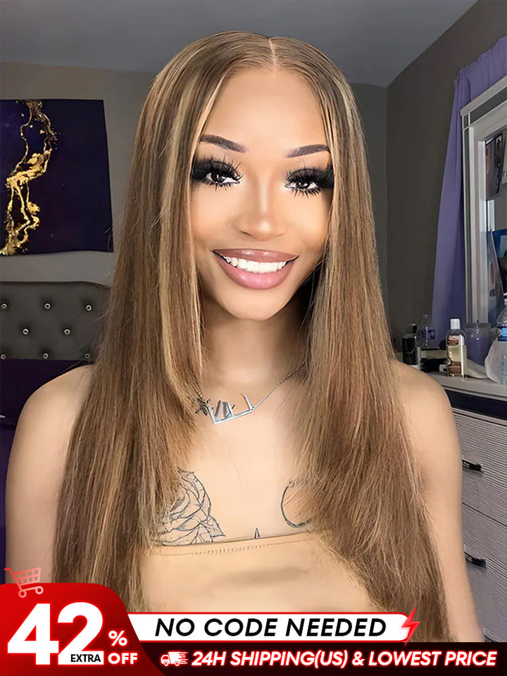 [Clearance Sale] Highlights Ombre 6x4 Lace Wear Go Straight Glueless Wigs Pre Cut Lace Wig
