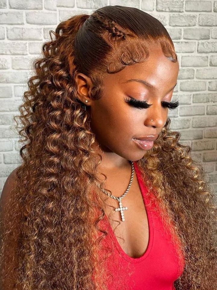 CurlyMe 360 Lace Wear Go Highlight Water Wave Hair Glueless Wigs Pre-Plucked Lace Front Wig