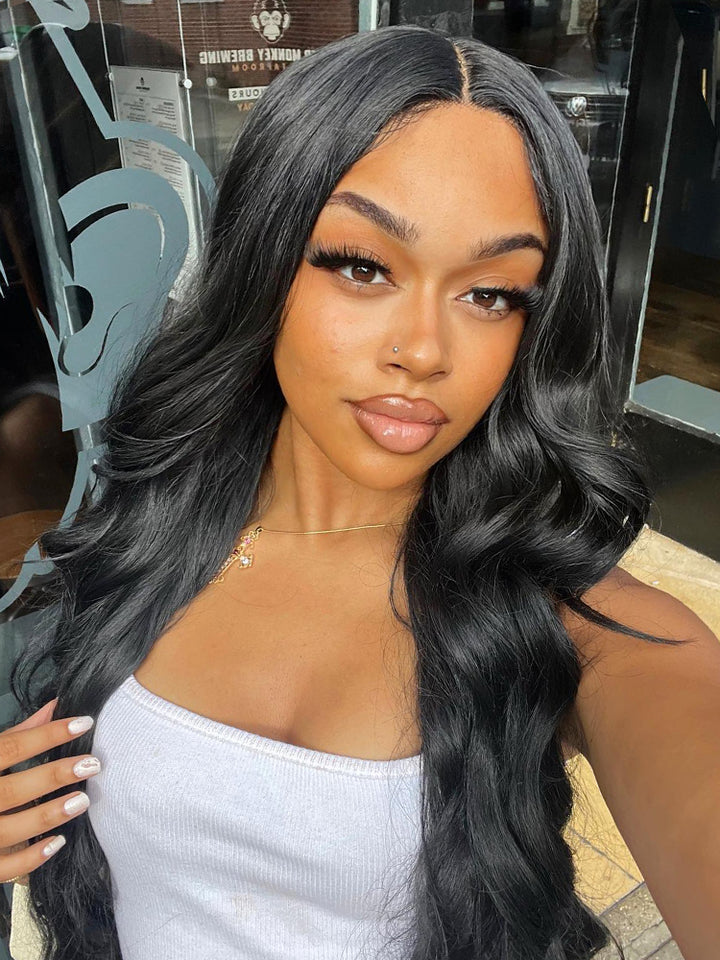 CurlyMe Body Wave Hair Gorgeous 4x4 Lace Closure Wig Pre Plucked Natural Color Curly Hair