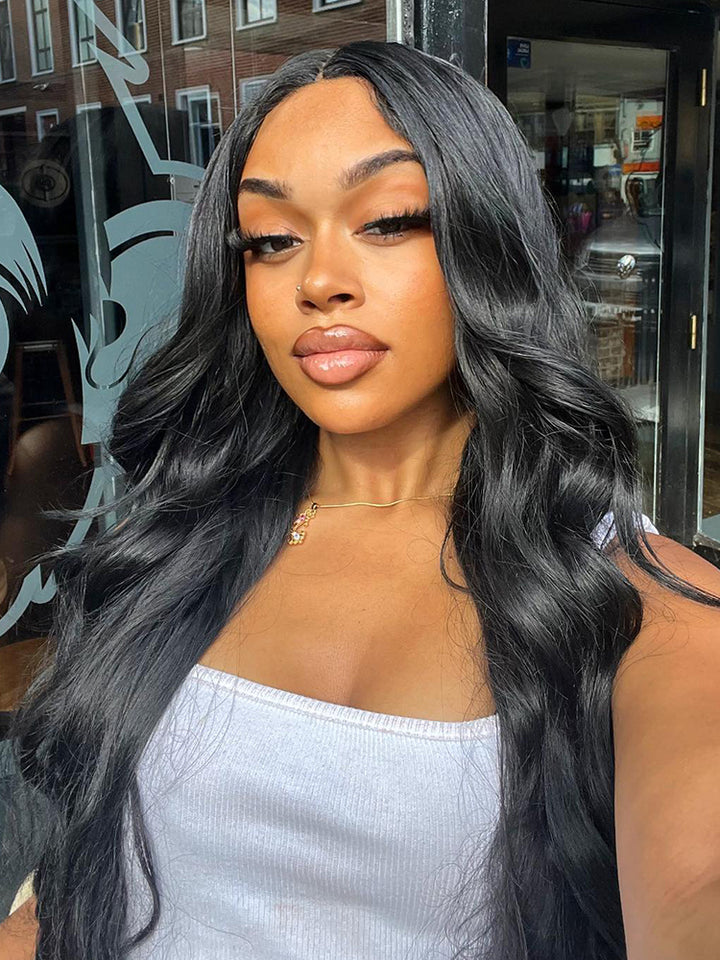 CurlyMe Body Wave Hair Gorgeous 4x4 Lace Closure Wig Pre Plucked Natural Color Curly Hair