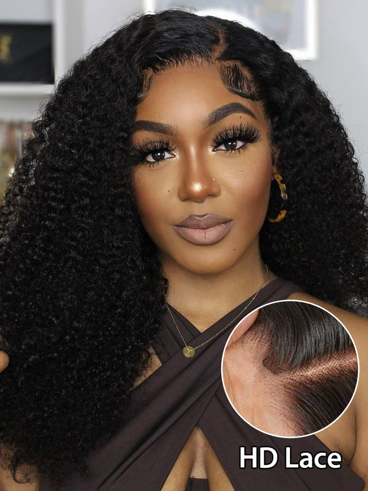 CurlyMe Virgin Human Hair Kinky Curly 5x5 Lace Closure Swiss Lace Wigs Pre Plucked