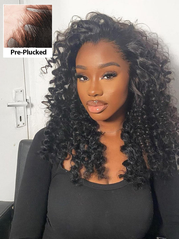 CurlyMe Loose Deep Wave Hair 4x4 Swiss Lace Closure Wigs Pre Plucked Natural Color