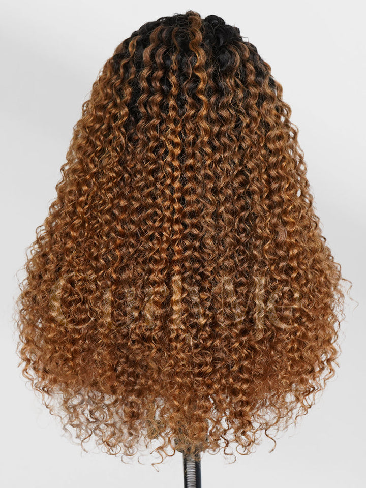 CurlyMe 3 IN 1 Blonde Water Wave Half Wig with Black Roots-Glueless & Beginner Friendly