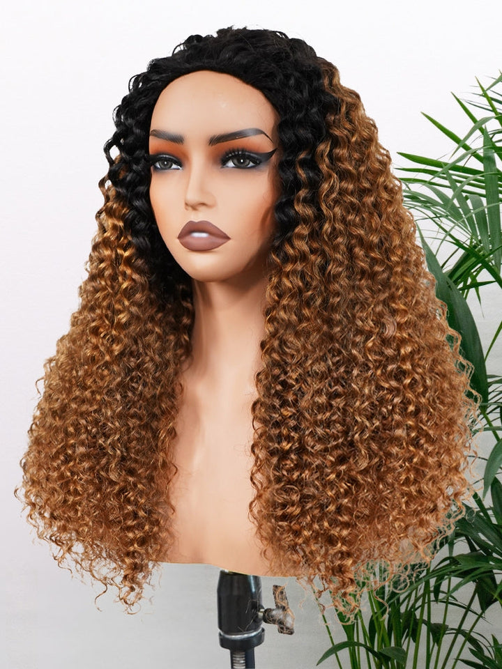 CurlyMe 3 IN 1 Blonde Water Wave Half Wig with Black Roots-Glueless & Beginner-Friendly