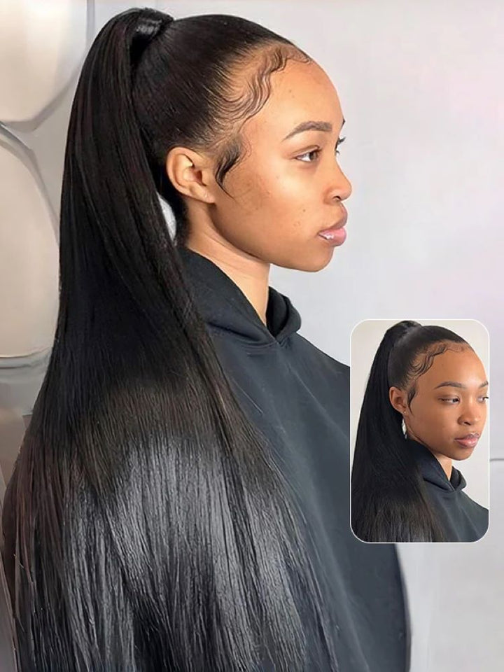 CurlyMe Pre-Bleached Straight Human Hair 360 Pre-Cut Lace Wear Go Wigs Pre-Plucked