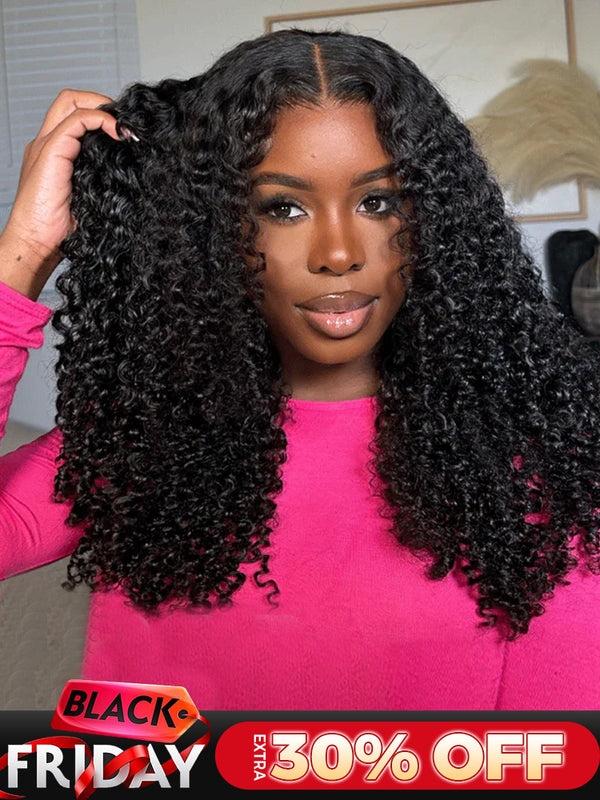 CurlyMe Pre-bleached Knots Wear Go Glueless Wig Pre-cut 6x4 HD Lace Kinky Curly Human Hair