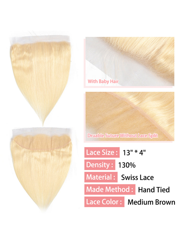 CurlyMe Straight #613 Blonde Virgin Human Hair 13x4 Lace Frontal