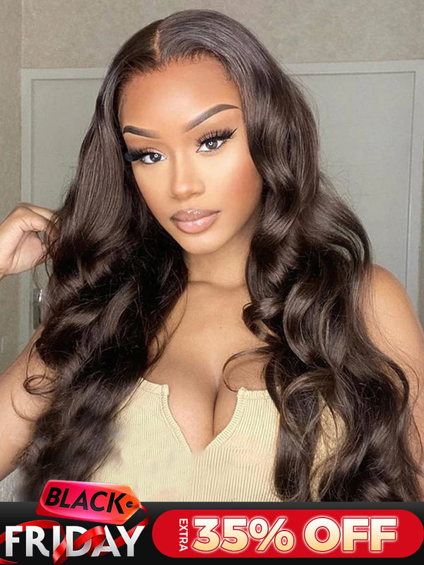 CurlyMe #4 Chocolate Brown Pre Cut Glueless Lace Body Wave Wear Go Wig