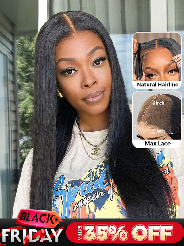 CurlyMe 9x6 HD Lace M-cap Wear Go Glueless Mini Knots Straight Hair Pre-cut Lace Front Wig Pre-plucked