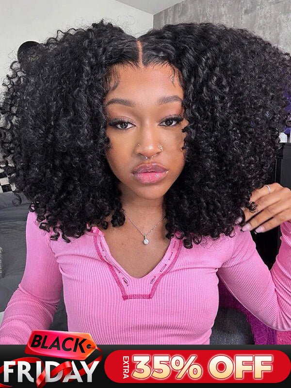 CurlyMe Pre-cut 9x6 Lace M-cap Wear Go Glueless Mini Knots Kinky Curly Hair HD Lace Front Wig Pre-plucked