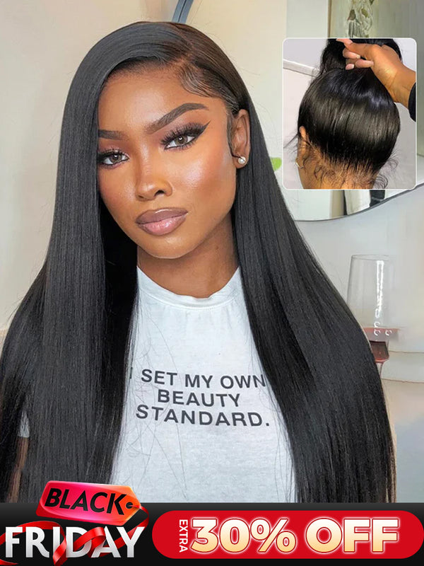 CurlyMe 360 Lace Wear Go Pre-Bleached Straight Human Hair Glueless Wigs Pre-Plucked Lace Front Wig