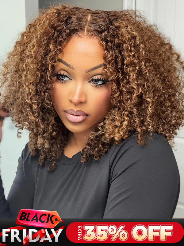 CurlyMe Wear Go Glueless Highlights Ombre Hair Pre-cut HD Lace Kinky Curly Wig