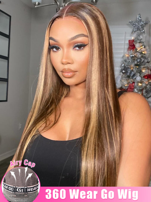 CurlyMe 360 Lace Wear Go Highlight Ombre Straight Human Hair Glueless Wigs Pre-Plucked Lace Front Wig