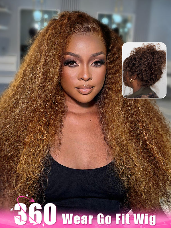 CurlyMe 360 Lace Wear Go Highlight Kinky Curly Hair Glueless Wigs Pre-Plucked Lace Front Wig