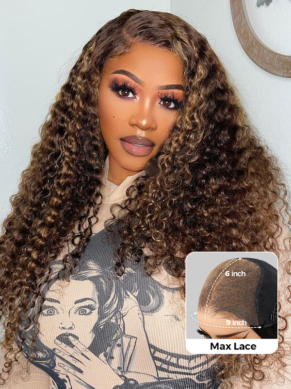 CurlyMe Pre-cut 9x6 Lace M-cap Wear Go Glueless Mini Knots Kinky Curly Hair Highlight Wig Pre-plucked