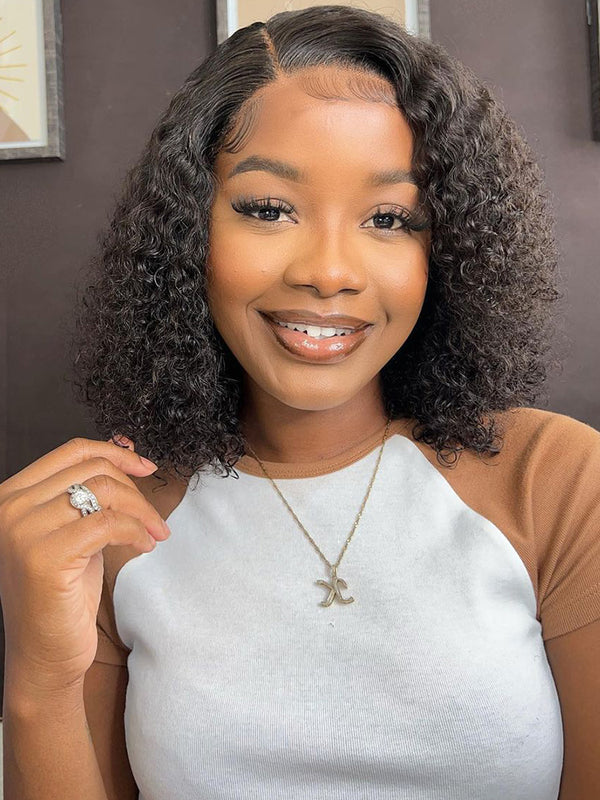 CurlyMe Black Kinky Curly Hair 13x4 Lace Front Bob Perruques Courtes Boucles Mignonnes