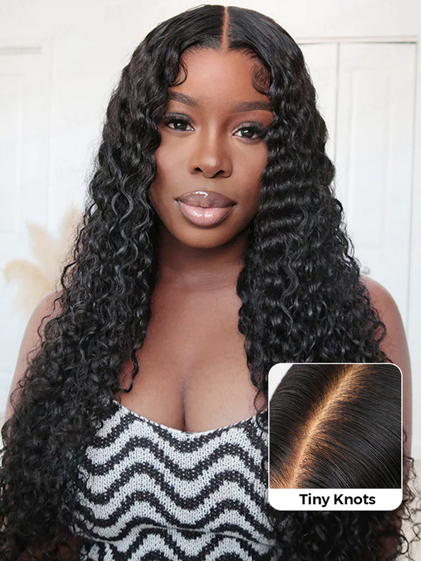 CurlyMe Pre-cut 9x6 Lace M-cap Wear Go Glueless Mini Knots Deep Wave Hair HD Lace Front Wig Pre-plucked