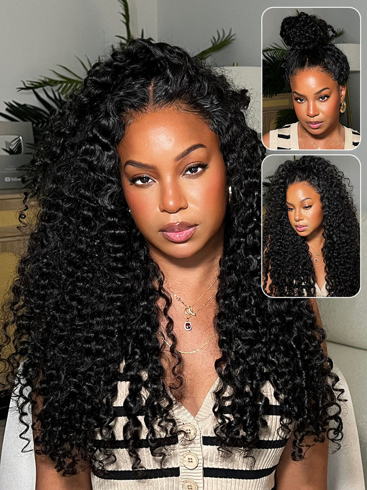 CurlyMe Pre-bleached Wear Go Glueless Wig 7x5 Pre-cut HD Lace Burmese Curly Human Hair