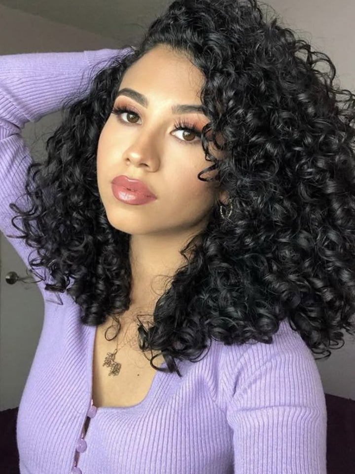 CurlyMe Short Cut Water Wave Hair 13x4 Transparent Lace Bob Wig Pre Plucked