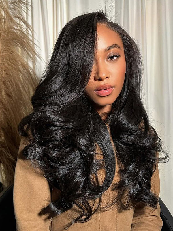 CurlyMe U part Wig 180% Density Body Wave Hair Glueless No Lace Human Hair Wigs